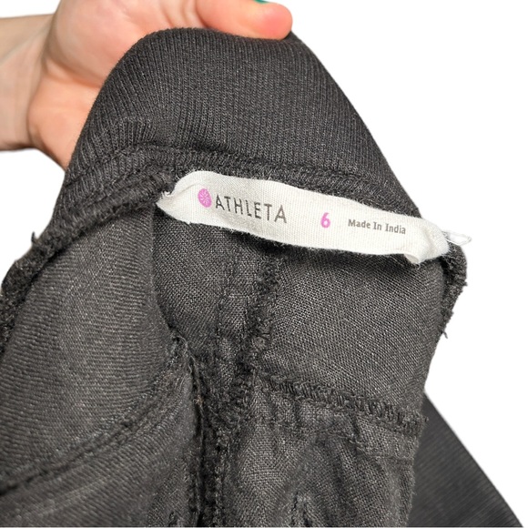 Athleta 100% Linen Wide Leg Pull-On Drawstring Waist Athletic Pants Black Size 6 - Picture 12 of 14